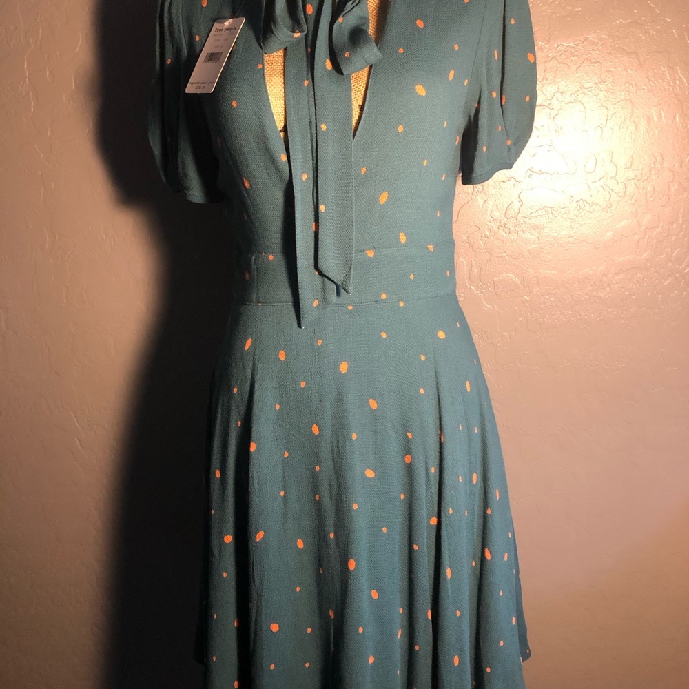 Free People Green Comb Pussycat Bow tie Dress